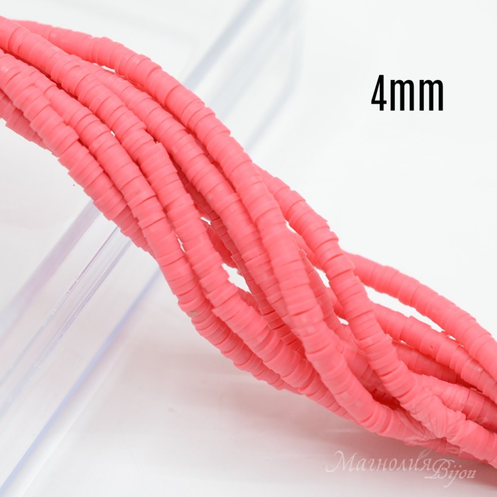 Rubber roundel 4mm coral, thread 40cm