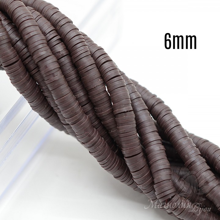 Rubber roundel 6mm chocolate, thread 40cm