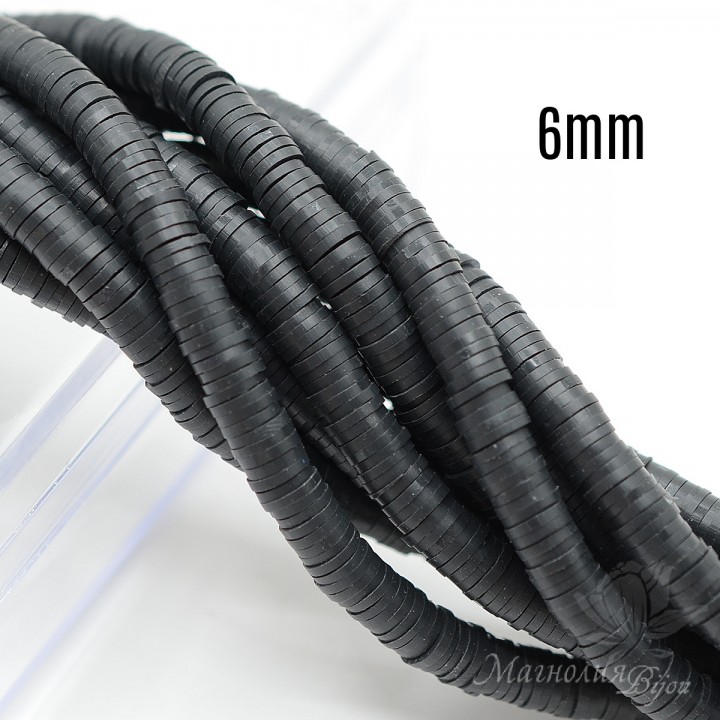 Rubber roundel 6mm black, thread 40cm