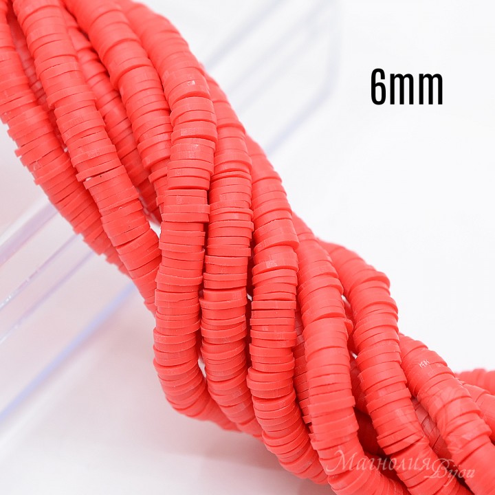Rubber roundel 6mm red, thread 40cm