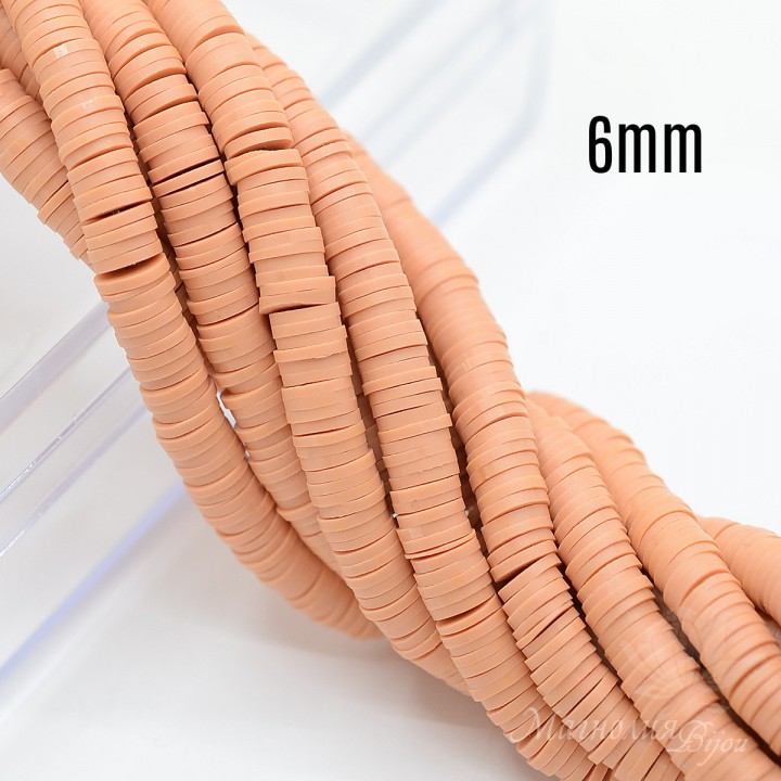 Rubber roundel 6mm orange-peach, thread 40cm