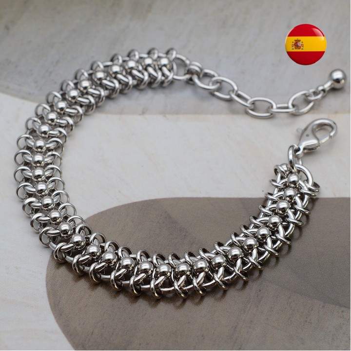 Pulsera acabada con cierre mosquetón 18mm 50cm, baño de rodio