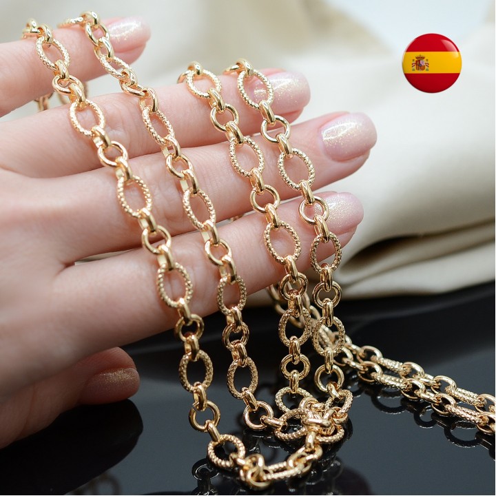 Neo chain with oval ribbed link 10:7mm 50cm, 24K gold plated