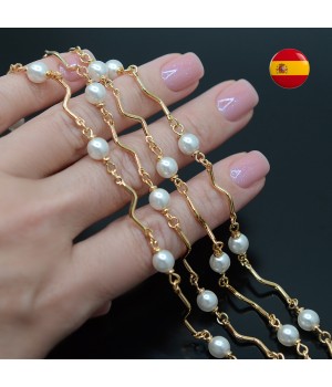 Chain with original Mallorca pearl color white 50cm, 24K gold plated