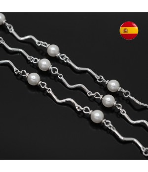 Chain with original Mallorca pearl color white 50cm, rhodium plated