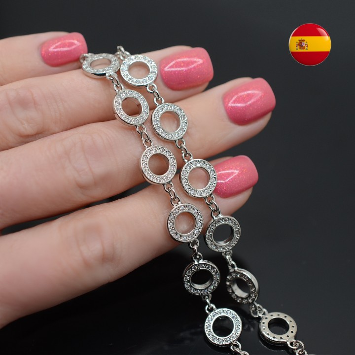 Chain bracelet with cubic zirkonia rhodium plated, 15cm