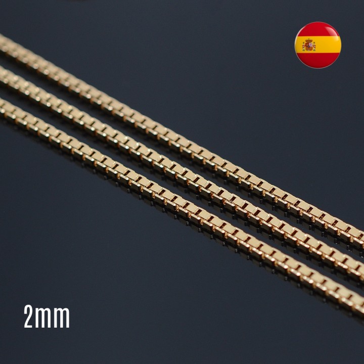 Chain with a square link 2mm gold plated 24K, 50cm