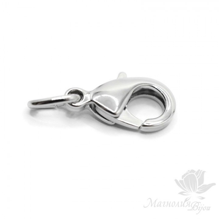 Lobster clasp 15mm, rhodium plated