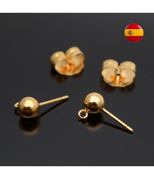 24K Gold Plated 6mm Ball Studs, 1 pair