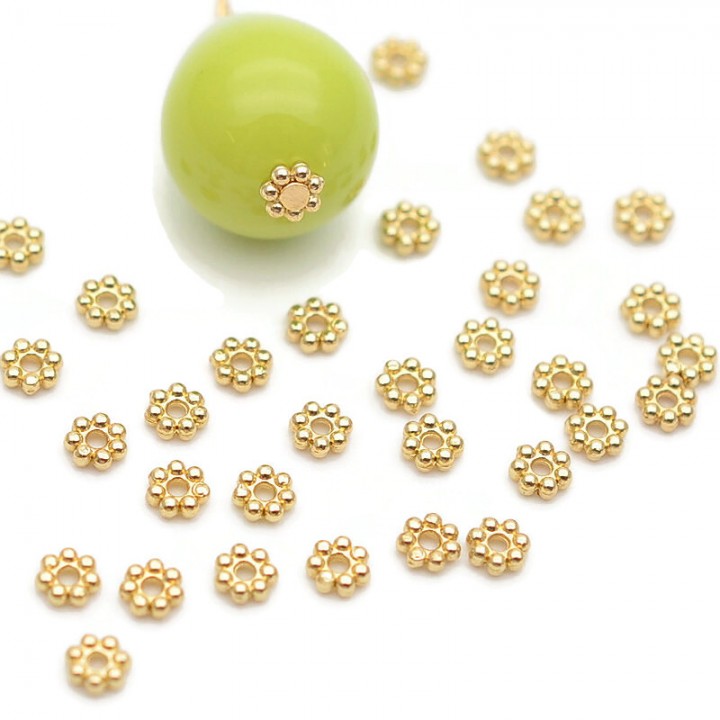 3mm Gold Plated Stainless Steel Daisy Flower Spacer Beads, 20 pcs