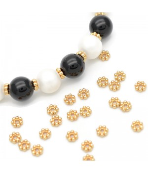 Rondel Flor 4mm acero inoxidable dorado, 20 piezas