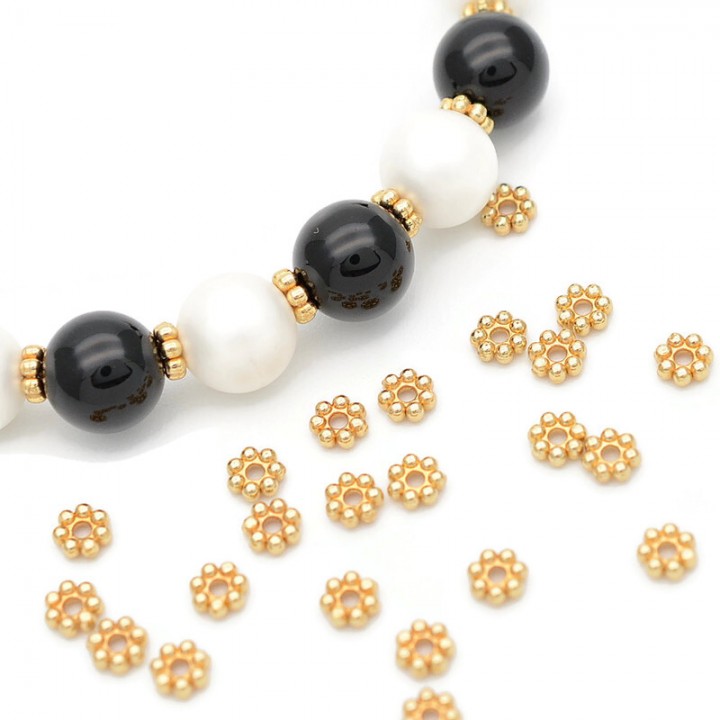 4mm Gold Plated Stainless Steel Daisy Flower Spacer Beads, 20 pcs
