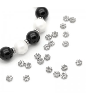 Rondel Flor 4mm acero inoxidable, 20 piezas