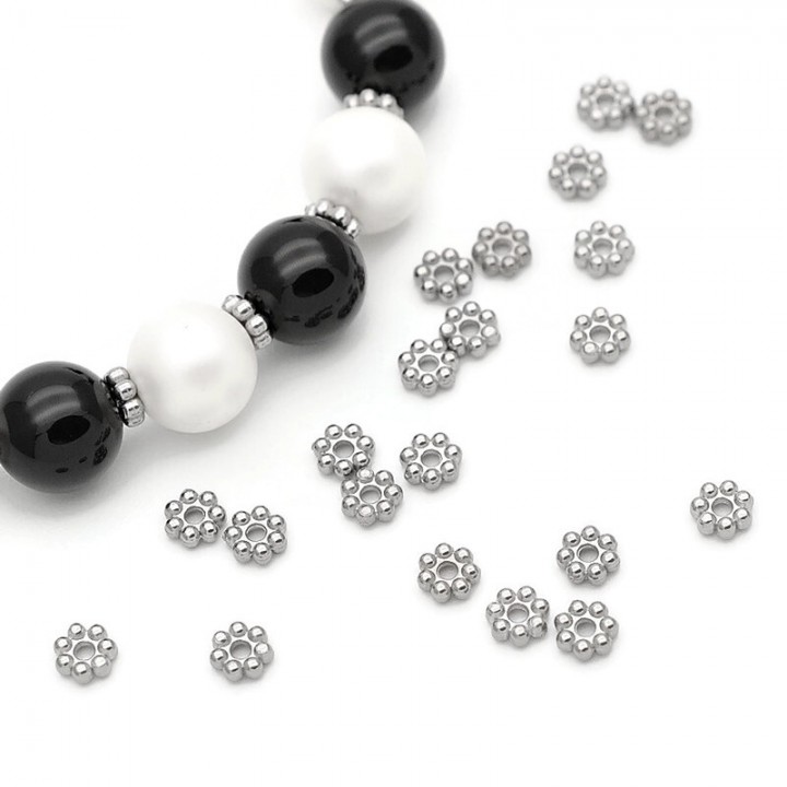 4mm Stainless Steel Daisy Flower Spacer Beads, 20 pcs