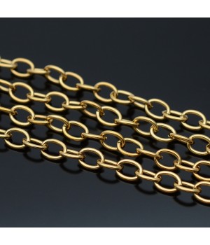 Цепочка овальная 6х8мм нержавеющая сталь позолота, 50см