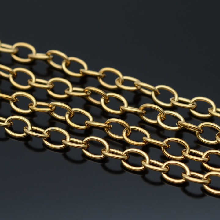 Цепочка овальная 6х8мм нержавеющая сталь позолота, 50см