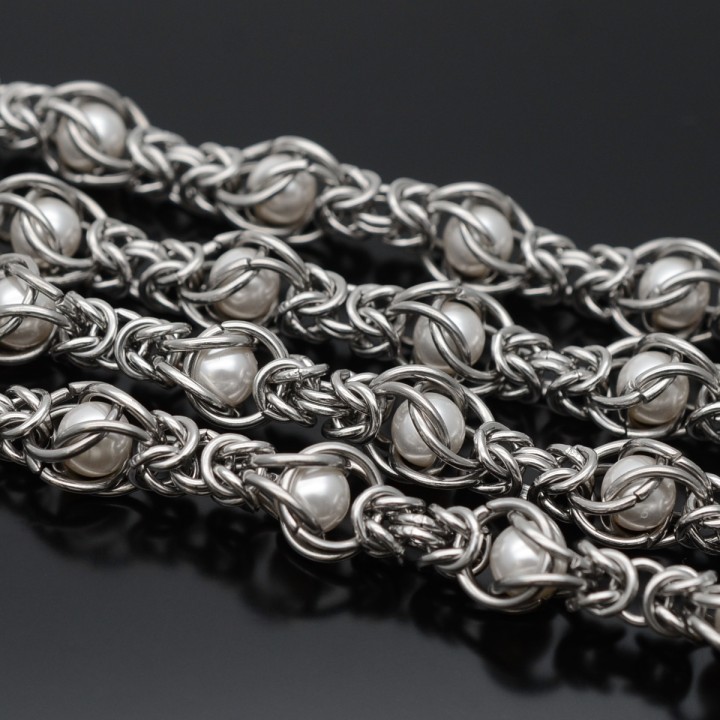 Цепь плетёная с жемчугом Майорка нержавеющая сталь, 50см