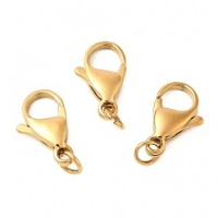 Cierre mosquetón 13mm acero inoxidable dorado, 1 pieza