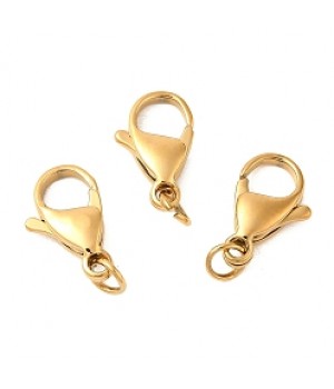 Cierre mosquetón 13mm acero inoxidable dorado, 1 pieza
