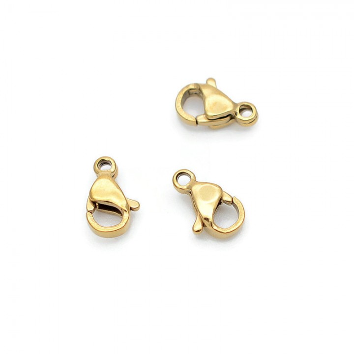 304 Gold Plated Stainless Steel Lobster clasp 9mm, 1 pcs