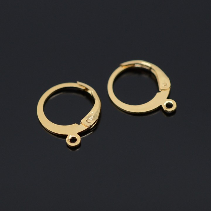Stainless steel leverback earrings 12.5mm golden, 1pair