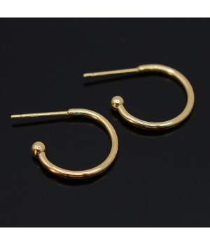 304 Stainless Steel C-shaped Hoop Circle Ball Stud Earrings 16mm golden, 1 pair