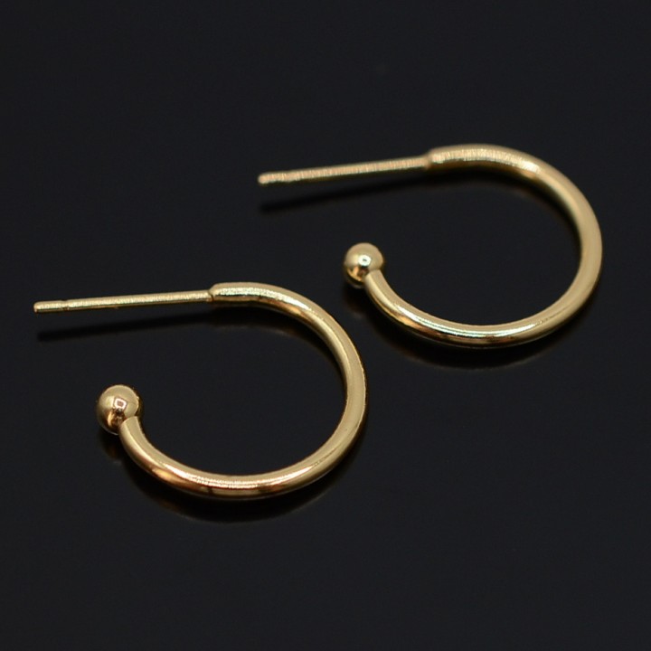 304 Stainless Steel C-shaped Hoop Circle Ball Stud Earrings 16mm golden, 1 pair