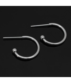 304 Stainless Steel C-shaped Hoop Circle Ball Stud Earrings 16mm, 1 pair