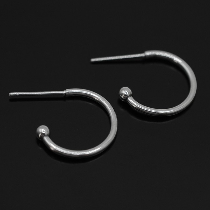 304 Stainless Steel C-shaped Hoop Circle Ball Stud Earrings 16mm, 1 pair