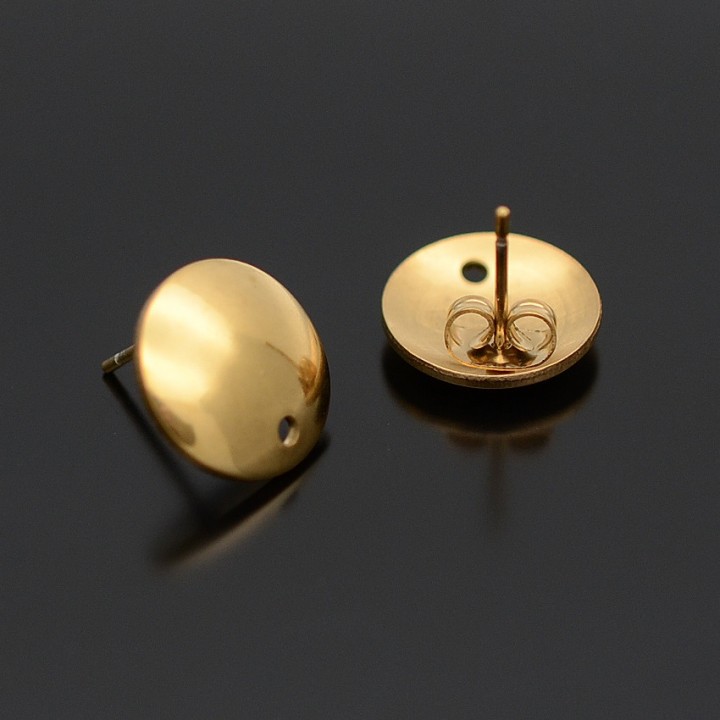 Pendientes Botón 13mm acero inoxidable dorado, 1 par