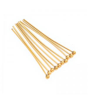 Gold Plated 304 Stainless Steel Ball pins 30:0.6mm, 10 pcs