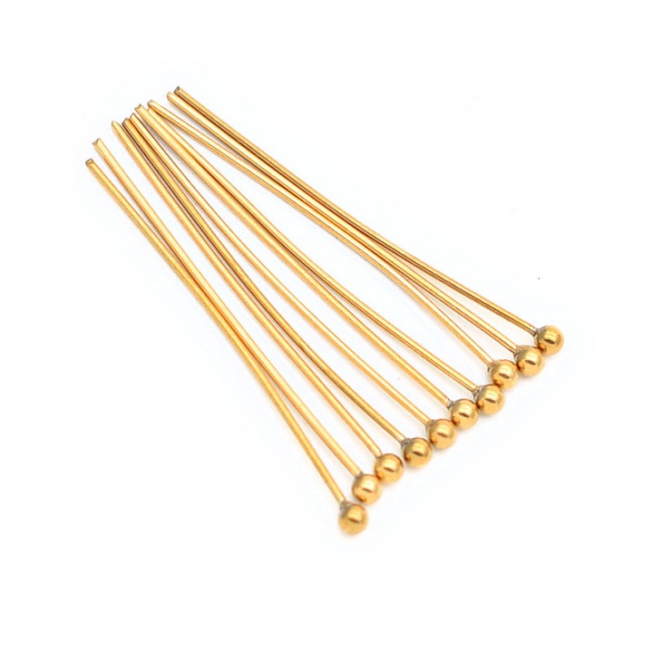 Gold Plated 304 Stainless Steel Ball pins 30:0.6mm, 10 pcs