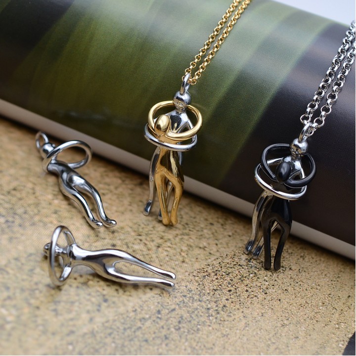 304 Stainless Steel Affectionate Hug Necklaces Pendants Charms, 1 piece