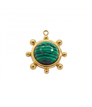 304 Stainless Steel Sun Pendant Malachite, gold plated