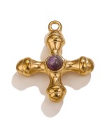 Gold Plated Stainless Steel Cross pendant Amethyst, 1 piece