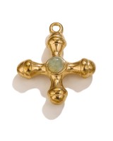 Gold Plated Stainless Steel Cross pendant Aventurine, 1 piece