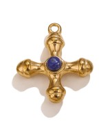 Gold Plated Stainless Steel Cross pendant Lapis Lazuli, 1 piece