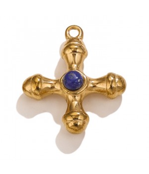Gold Plated Stainless Steel Cross pendant Lapis Lazuli, 1 piece