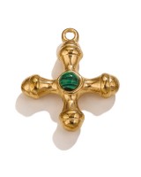Gold Plated Stainless Steel Cross pendant Malachite, 1 piece