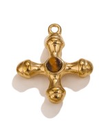 Gold Plated Stainless Steel Cross pendant Tiger's Eye, 1 piece