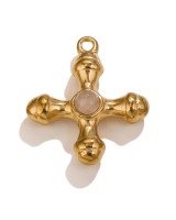 Gold Plated Stainless Steel Cross pendant White Quartz, 1 piece