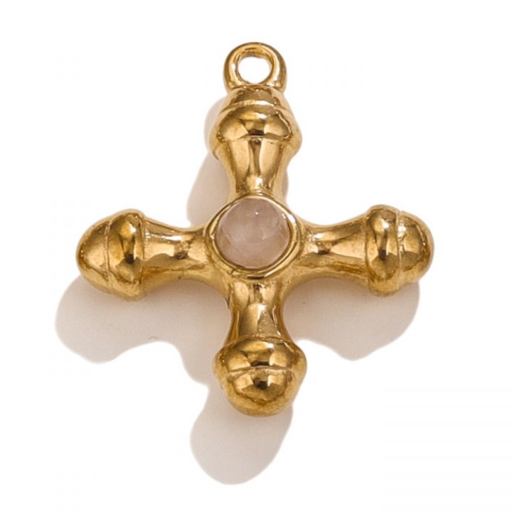 Gold Plated Stainless Steel Cross pendant White Quartz, 1 piece