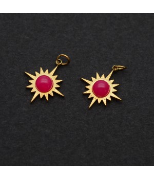 Stainless Steel Star pendant Jade, 18K gold-plated