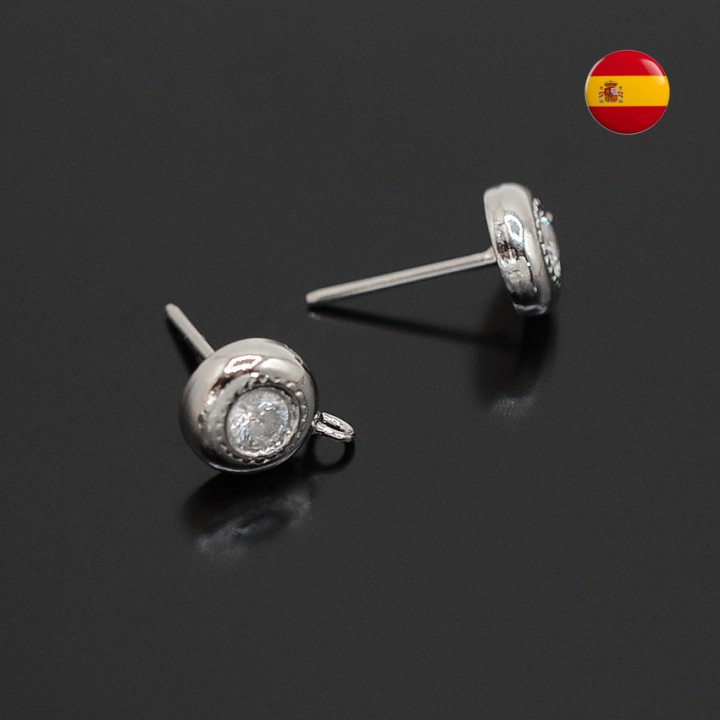 Studs with one zirconia 8mm, rhodium plated
