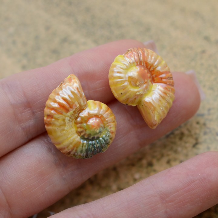 Ammonite Shell Ceramic Beads ~27:23mm Peach sorbet color, 1 piece