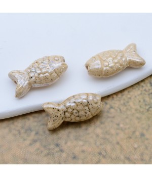 Fish Ceramic Beads ~30:17mm Sand AB color, 1 piece