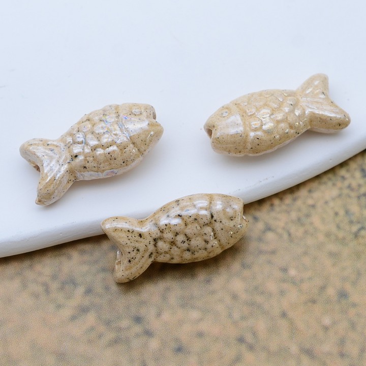 Fish Ceramic Beads ~30:17mm Sand AB color, 1 piece