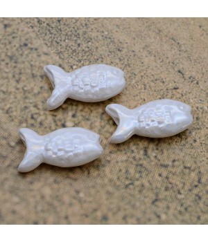 Fish Ceramic Beads ~30:17mm white AB color, 1 piece