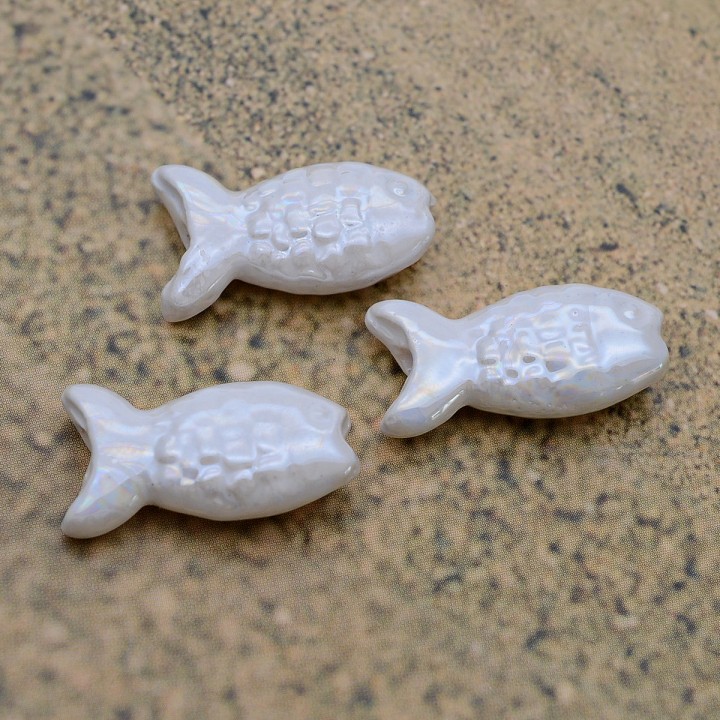 Fish Ceramic Beads ~30:17mm white AB color, 1 piece