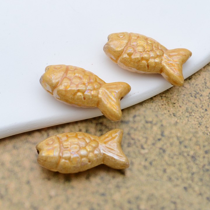 Fish Ceramic Beads ~30:17mm mustard AB color, 1 piece